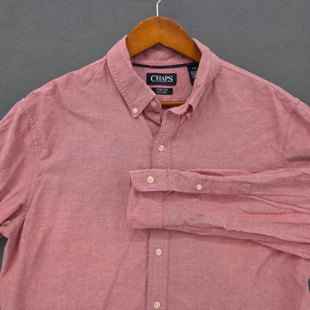 Chaps Mens Stretch Oxford Button Down Shirt Red Long Sleeve Large L